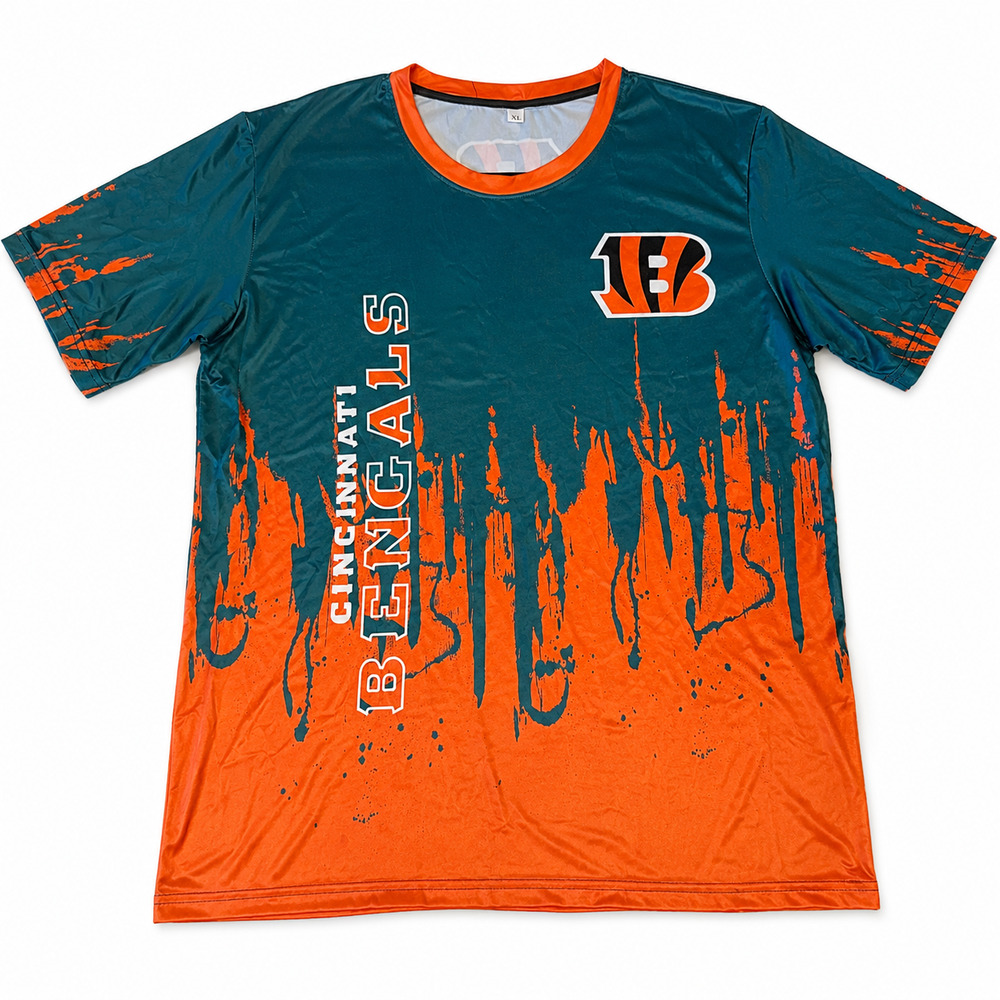 NEW Cincinnati Bengals NFL Fan Graphic Tee Shirt Orange & Teal Unisex Size XL